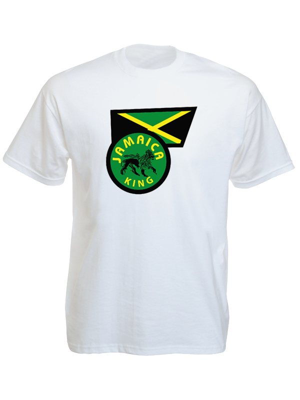 Tee Shirt Jamaica King Lion Of Judah With Jamaican Flag White Short Sleeves White Tee Shirt